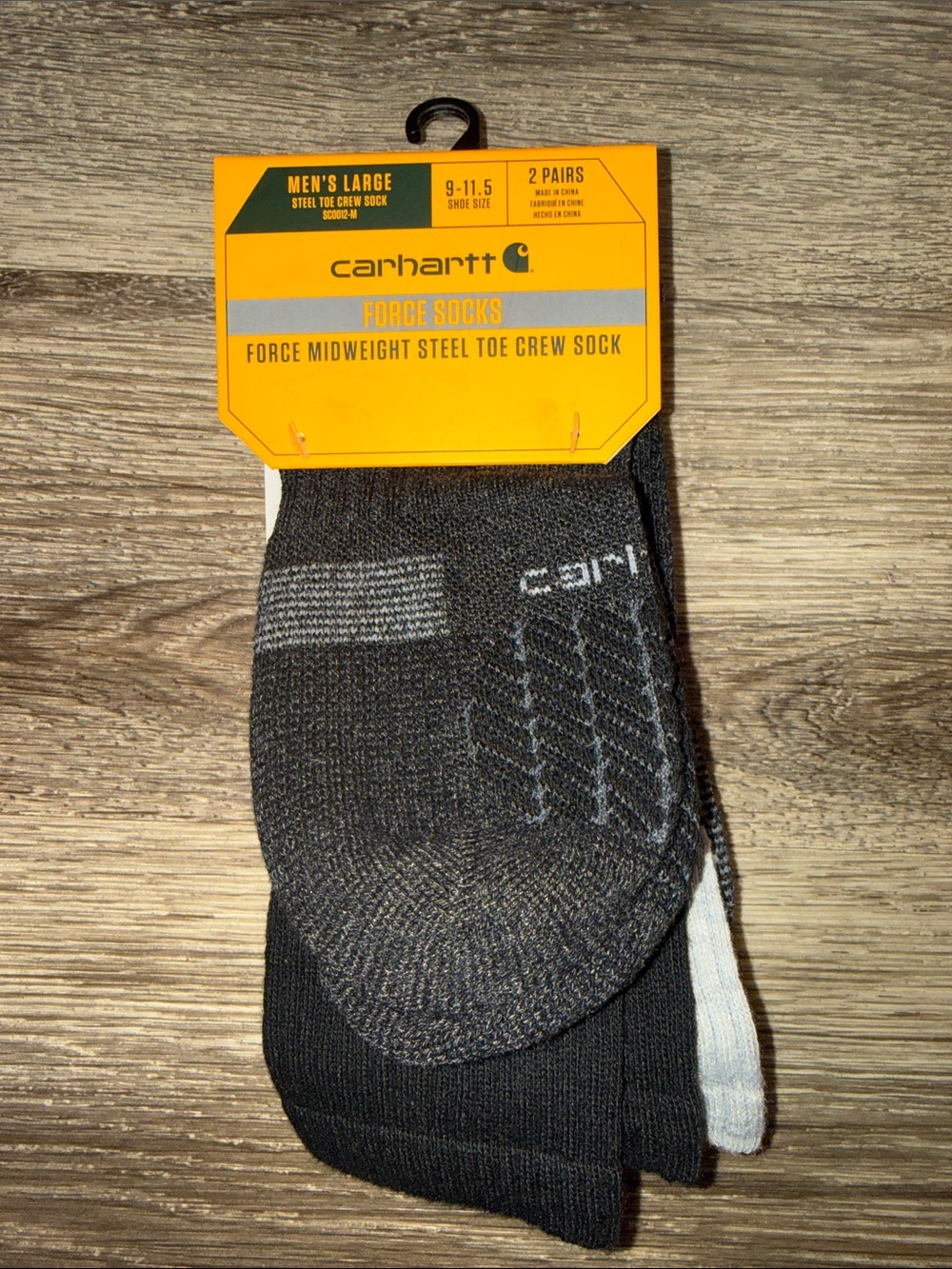 Carhartt Men's Black & Gray Force Midweight Steel Toe Crew Socks - 2 Pairs